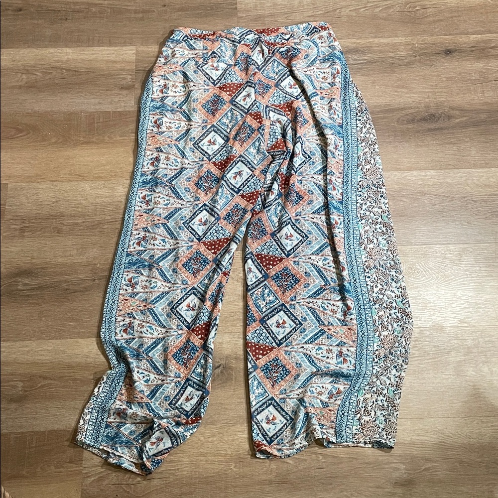 Anthropologie Elevenses Seaflower Patterned Flowy Wide Leg Low Rise Pant - Picture 4 of 16